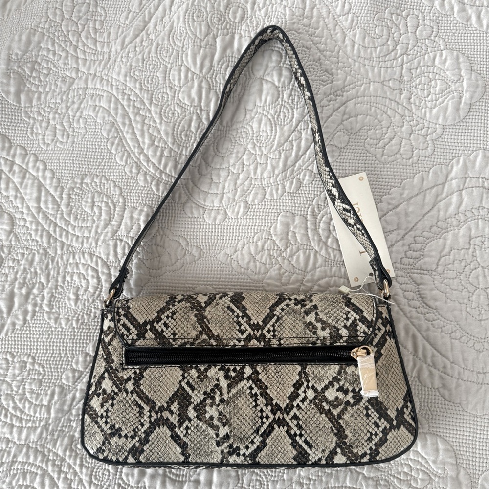Le Miel Vegan Snake Print Hand/Shoulder Bag-Cream and Brown - Picture 3 of 7
